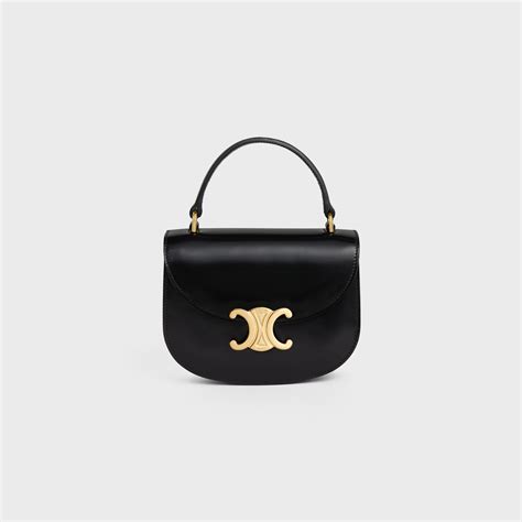 celine mini besace triomphe in shiny calfskin black|Celine sentimental triomphe wallet.